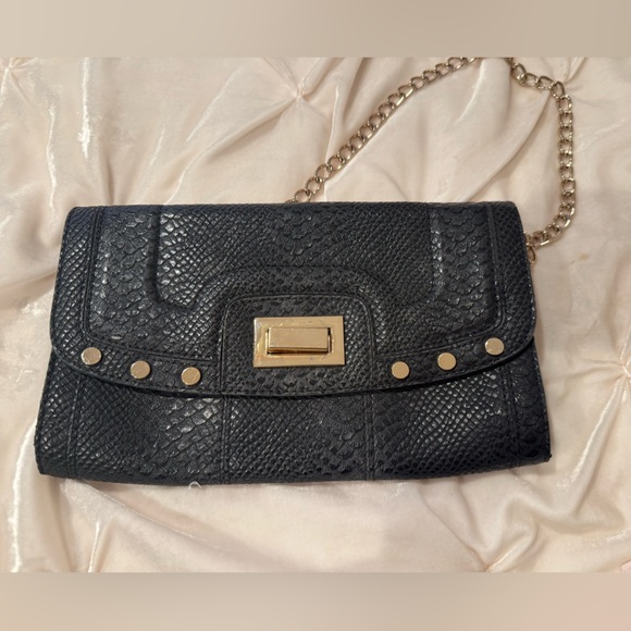 Cache Black Python-Embossed Convertible Clutch with Gold Hardware - Picture 5 of 5